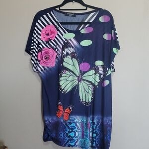 Graphic Blue and Purple Oversized Tunic Size Xl